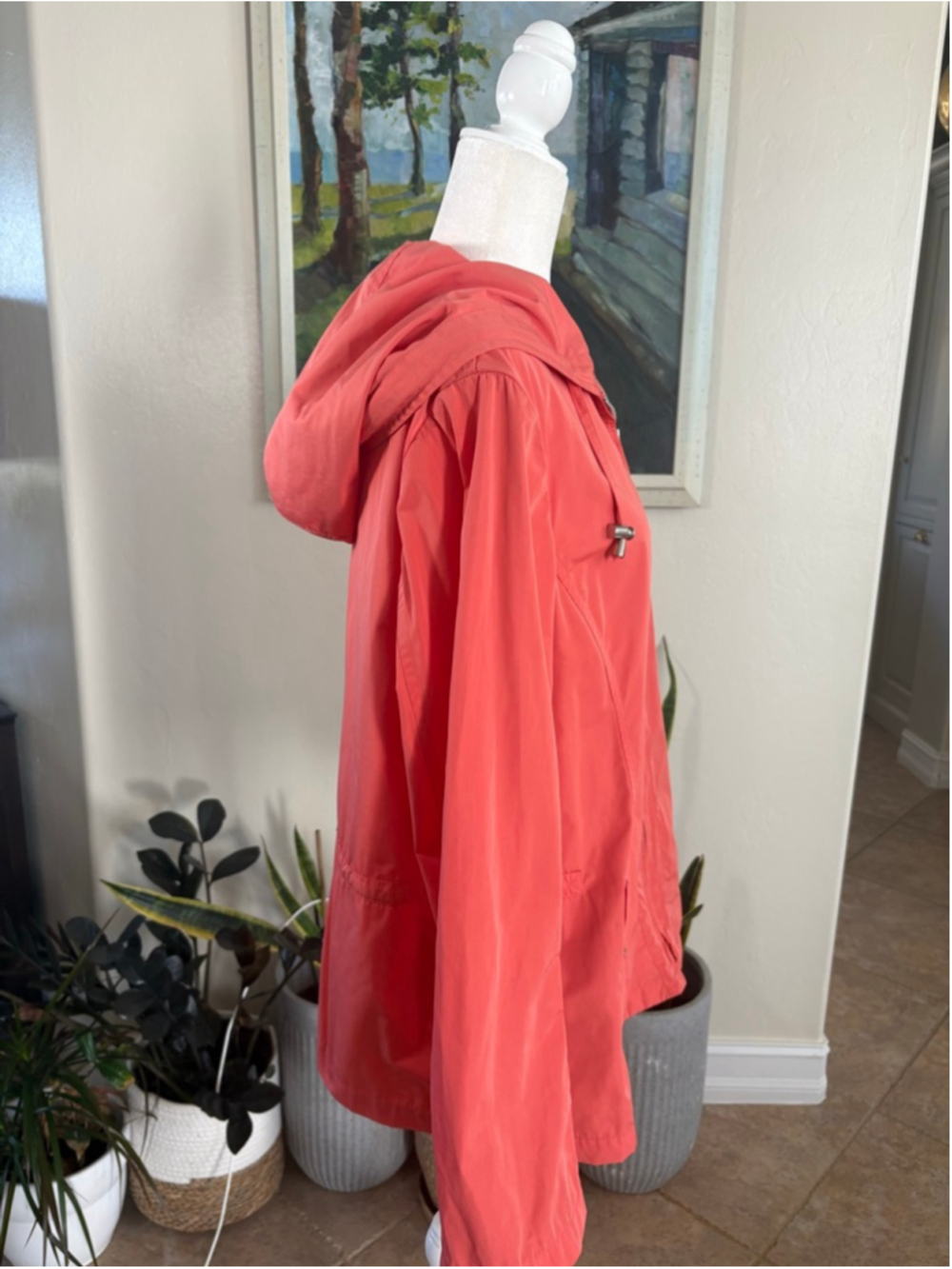 Lafayette 148 New York Coral rain wind breaker hooded Jacket Size L - Picture 3 of 14